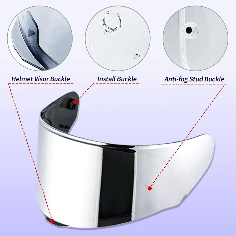 VCOROS Shield For Assault/Rapid/Stream Full Face Shield Compatible with FF800 FF320 FF328 FF353 Street Motorcycle Helmet Visor Replacement (Chrome Silver) - Image 4
